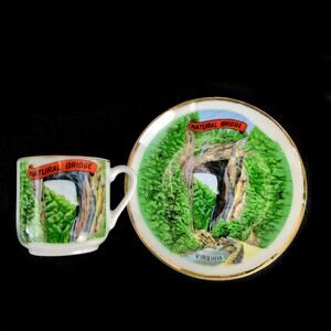 Vintage Natural Bridge Virginia Mini Ceramic Cup & Saucer Souvenir Kitschy Retro